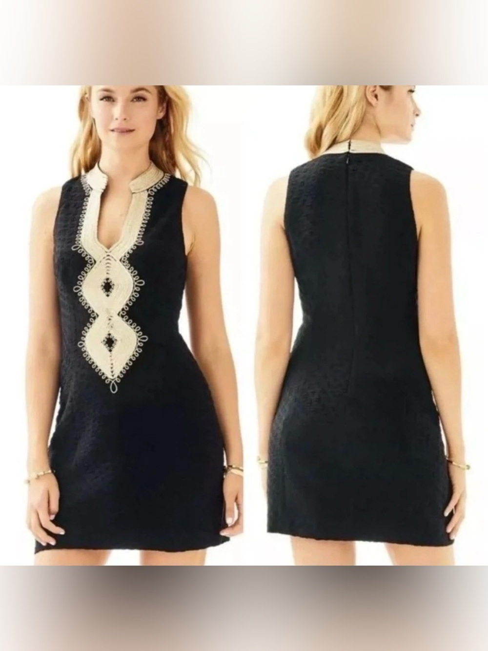 Lilly Pulitzer Alexa Embroidered Shift Dress Stretch Lined Resort Black Size 4